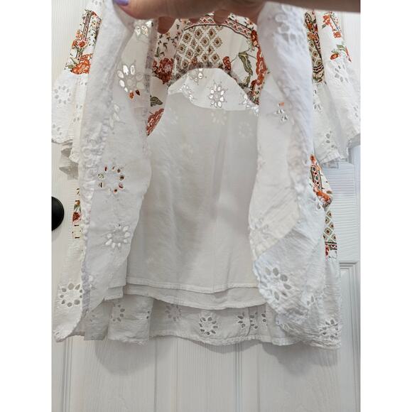 Entro Floral Eyelet Quarter Sleeve Blouse Size L - Picture 4 of 5
